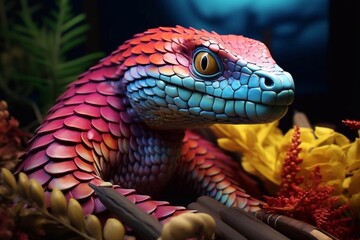 Fototapeta premium A colorful lizard in a tropical world