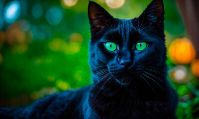 black cat for halloween. Selective focus.