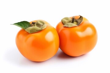 Fresh and delicious ripe juicy persimmons on white background