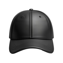 black baseball cap mockup front view, isolated on transparent background