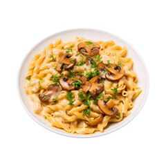pasta with mushrooms on a white background