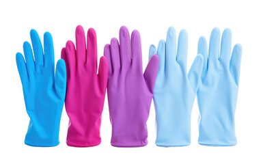 Obraz premium Set of Five Pairs of Blue, Pink, and Purple Gloves. A photograph showcasing a collection of five pairs of gloves in the colors blue, pink, and purple.