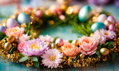 Fototapeta premium beautiful Easter wreath decor. Selective focus.