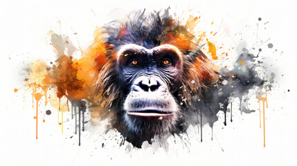 Gorilla portrait of a monkey watercolor illustration