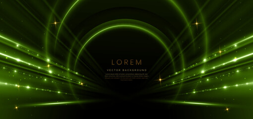 Elegant green circle glowing with lighting effect sparkle on black background. Template premium award design.