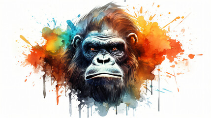 Gorilla portrait of a monkey watercolor illustration