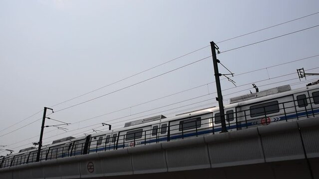 A Shot of Delhi Metro Movement in Noida, NCR , India
