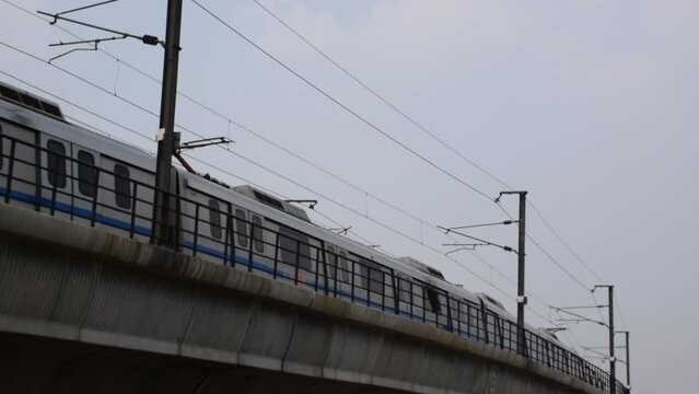 A Shot of Delhi Metro Movement in Noida, NCR , India
