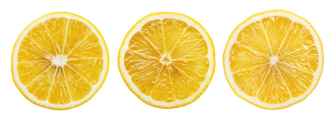 Lemon slices isolated from white or transparent background