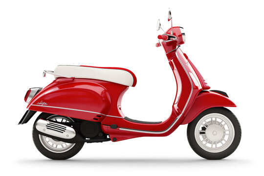 Red scooter motorcycle isolated from white or transparent background