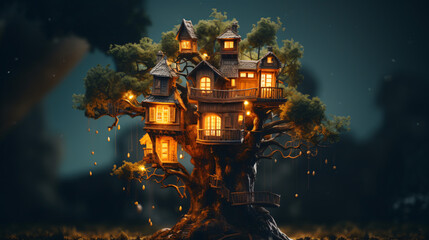 Fototapeta premium Wooden house on tree.