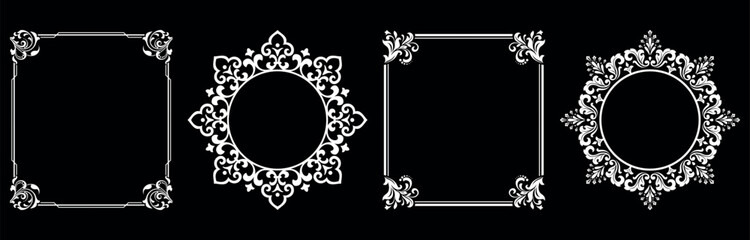 Set of decorative frames Elegant vector element for design in Eastern style, place for text. Floral black and white borders. Lace illustration for invitations and greeting cards.