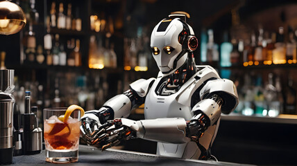 Fototapeta premium A robot bartender mixing cocktails - AI