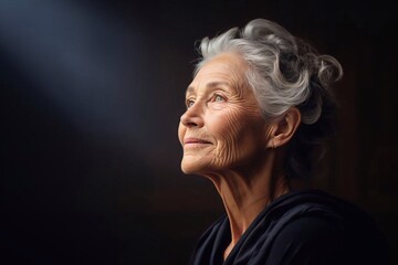 Profile thoughtful, forward thinking senior woman