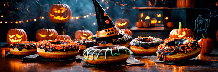 donuts for halloween decor. Selective focus.