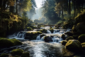 Charming, clean and transparent. River flow in the mountains. Stream of a mountain river in the forest