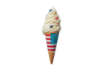 ice cream cone with american flag isolated on transparent background. png 