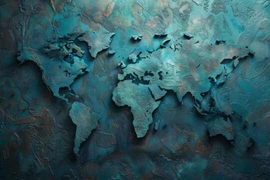 Global Presence Embossed: World Map Silhouette Adorning the Wall with Elegance