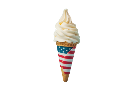 ice cream cone with american flag isolated on transparent background. png 