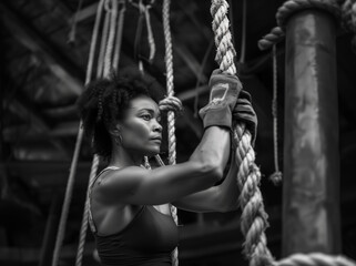 Obraz premium Gloved Intrigue The Enigmatic Stare and Twisted Rope