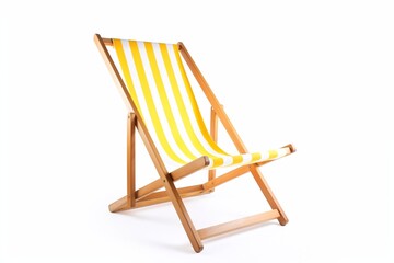 Beautiful, bright Striped yellow deck chair on white background