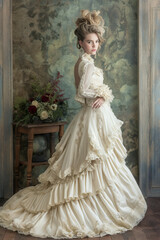 Fototapeta premium Bride in wedding dress. Victorian style