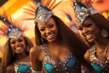 Theyre the best of friends. Cropped shot of three beautiful samba dancers performing in a carnival...