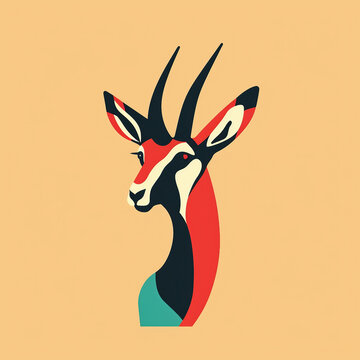 Flat illustration of a logo featuring an abstract gazelle 