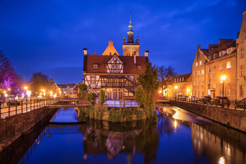 Beautiful architecture of the old town in Gdansk at dusk, Poland