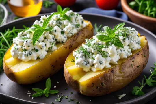 jacket potato with fresh cheese, generated by artificial intelligence