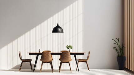 Modern dining area against white wall