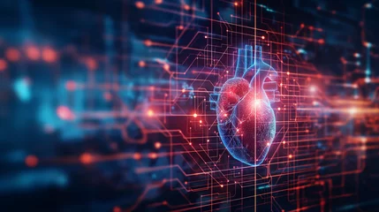 Foto op Plexiglas Heartbeat line transforming into a digital AI code, AI role in real-time patient monitoring and heart health management. Advanced AI technology for cardiac care © KN Studio