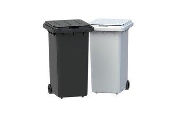 Two recycling bins isolated on white background. Garbage cans. Waste collection. Trash containers. 3d render