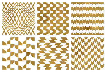 Vector seamless patterns set of different golden bohemian geometric ornaments. Modern patterned tiles design. Samples of repeatable print on textile.