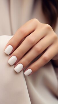 Beautiful glossy white manicure, vertical photo, horizontal photo