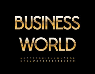 Vector modern logo Business World. Exclusive Stylish Font. Trendy Gold Alphabet Letters and Numbers set.