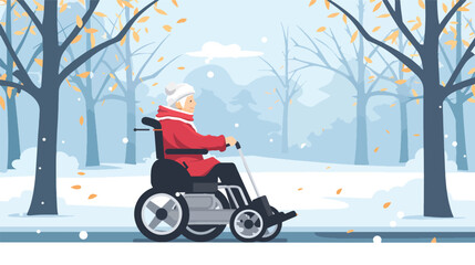 Senior woman speeding on the move in motorized wheelchair.