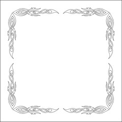 Elegant black and white frame with Scandinavian ornament, decorative border, corners for greeting cards, banners, business cards, invitations, menus. Isolated vector illustration.	
