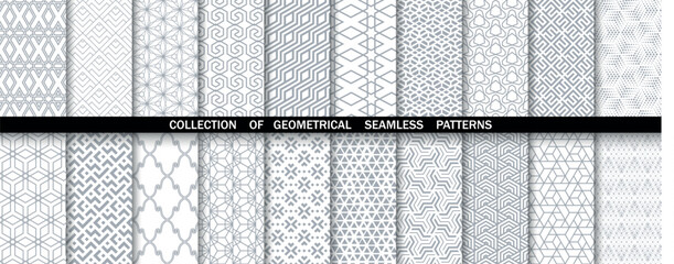Geometric set of seamless gray and white patterns. Simple vector graphics. - obrazy, fototapety, plakaty