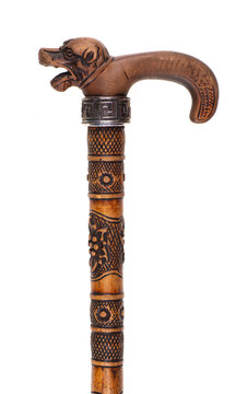 elegant wooden cane isolated on white background