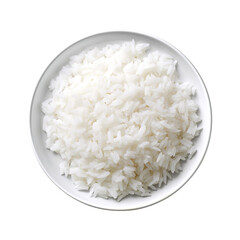 Steamed White Rice On White Plate Isolated On Transparent Background