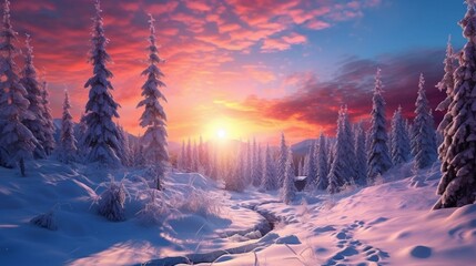 Beautiful winter sunset with colorful sky Ai Generative - obrazy, fototapety, plakaty