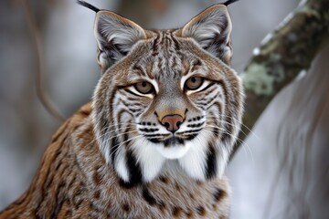 Obraz premium bobcat staring at the lens, eyes in sharp focus