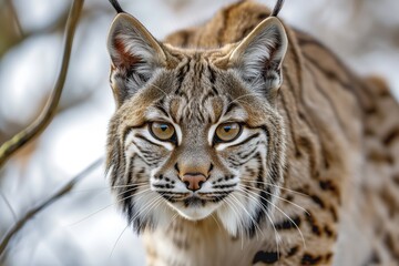 bobcat staring at the lens, eyes in sharp focus