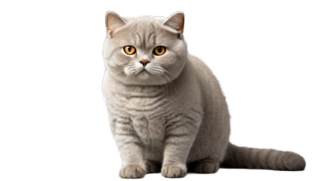 Adorable British Shorthair Cat with White Fur, Looking Straight with Cute Eyes and Paw, Isolated on White Background