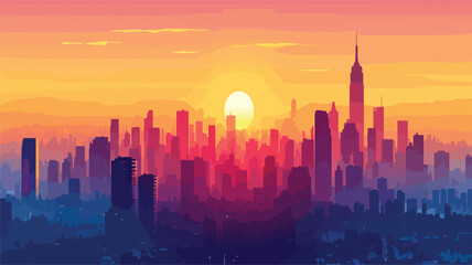 city skyline at sunset - obrazy, fototapety, plakaty