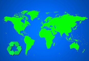 mapa, mundo, planeta, verde, reciclaje, símbolo