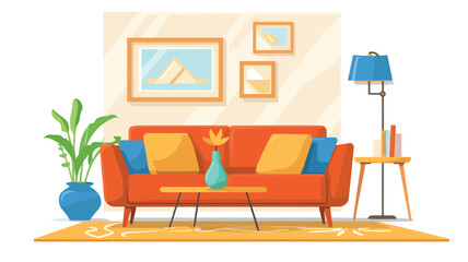 Bright living room interior in cozy modern design.