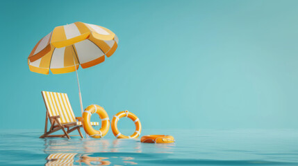 Sunny Beach Day with Umbrella and Chair