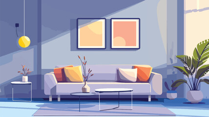 Bright living room interior in cozy modern design.